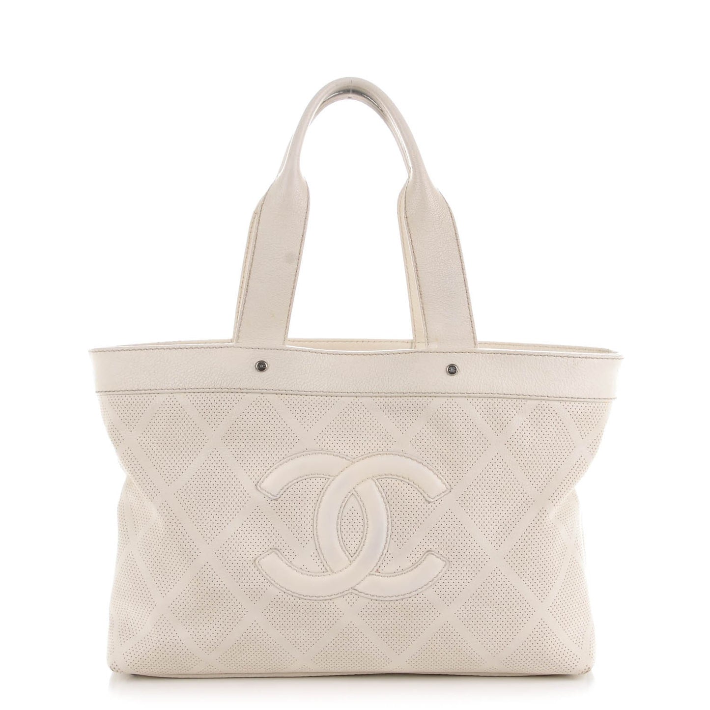 Goatskin Perforated Large CC Tote White