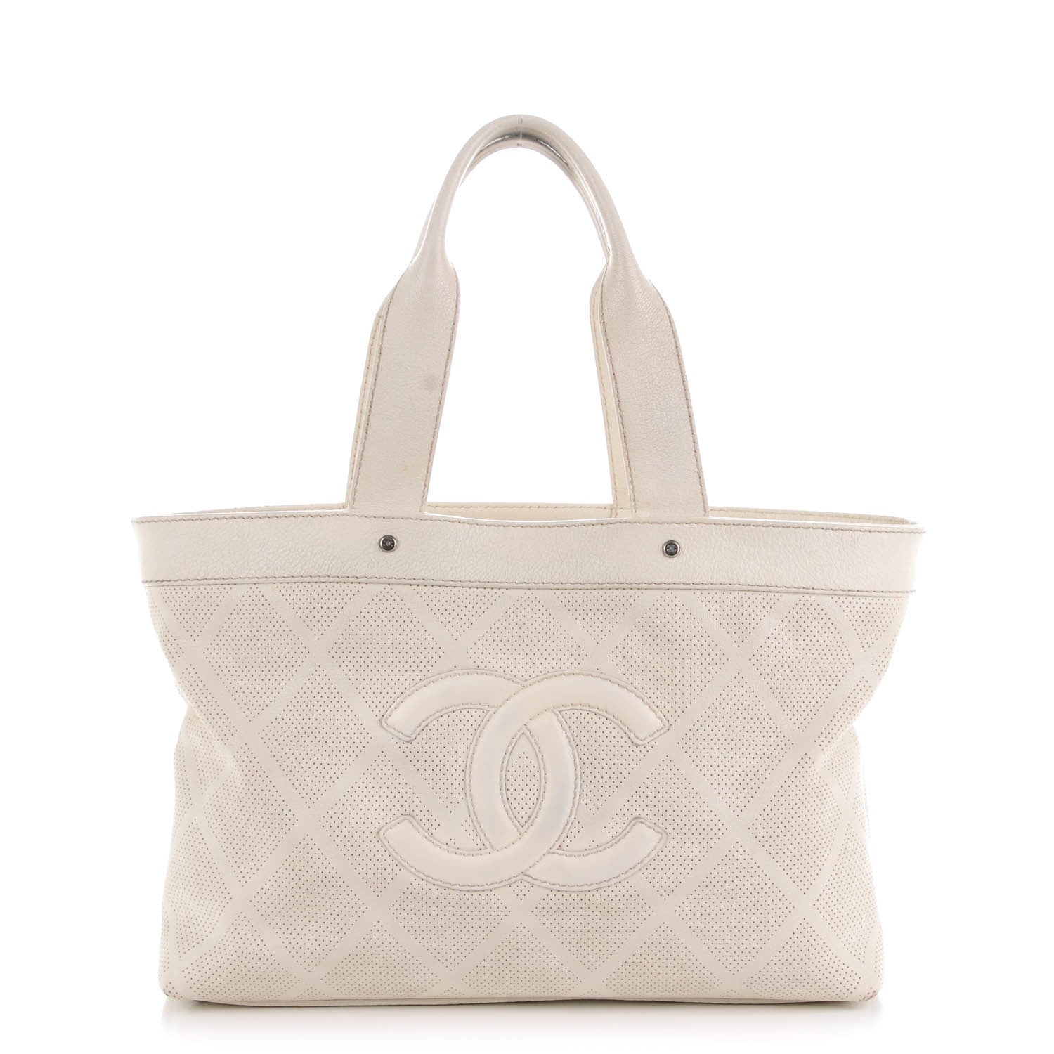 Chanel Goatskin Perforated Large CC Tote White 1 of 13