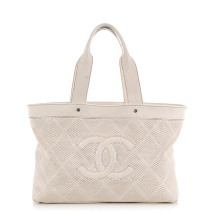 Chanel Goatskin Perforated Large CC Tote White 1 of 13