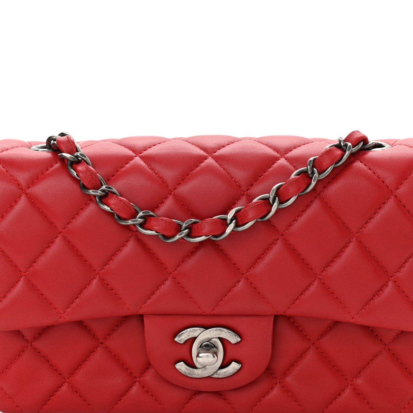 Lambskin Quilted Mini Rectangular Flap Red