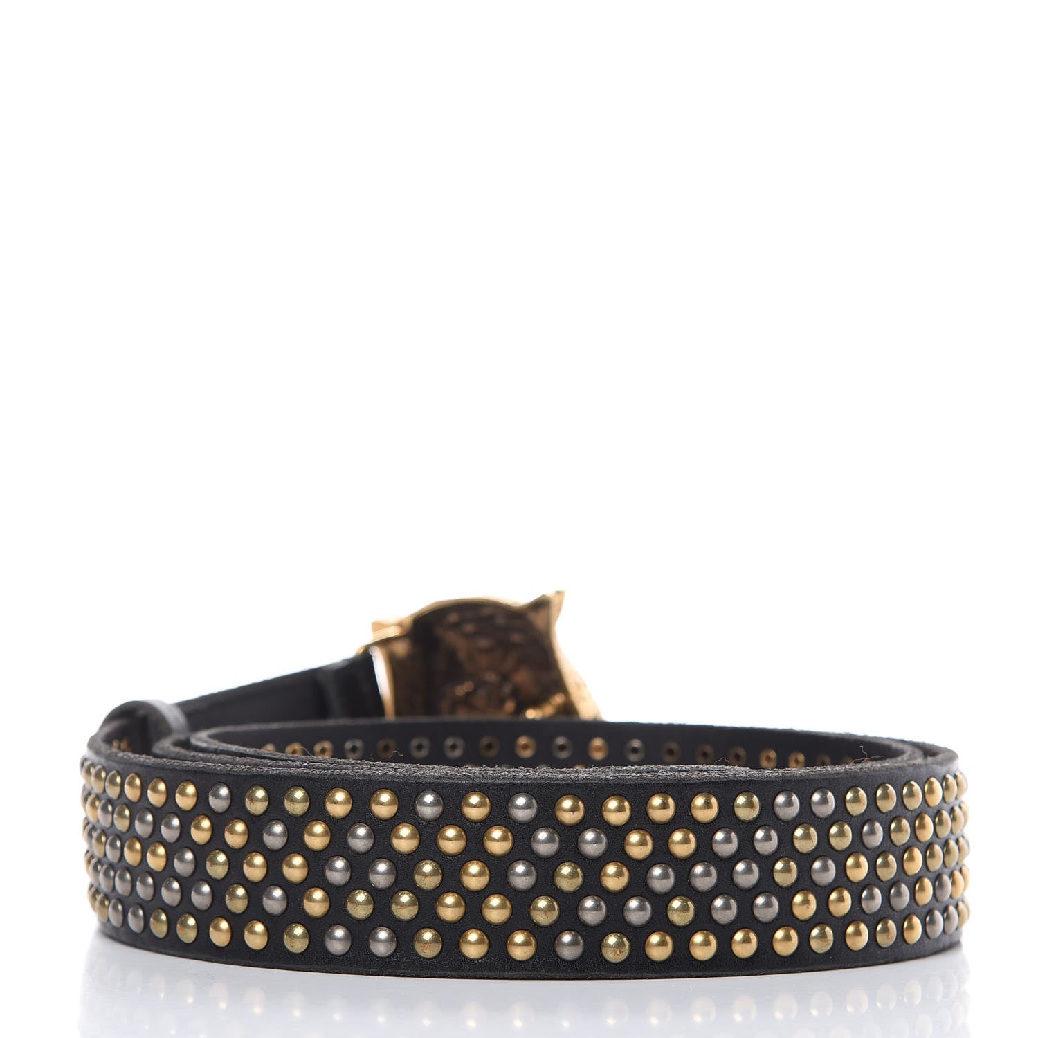 Gucci Calfskin Studded Feline Belt 110 44 Black 3 of 6