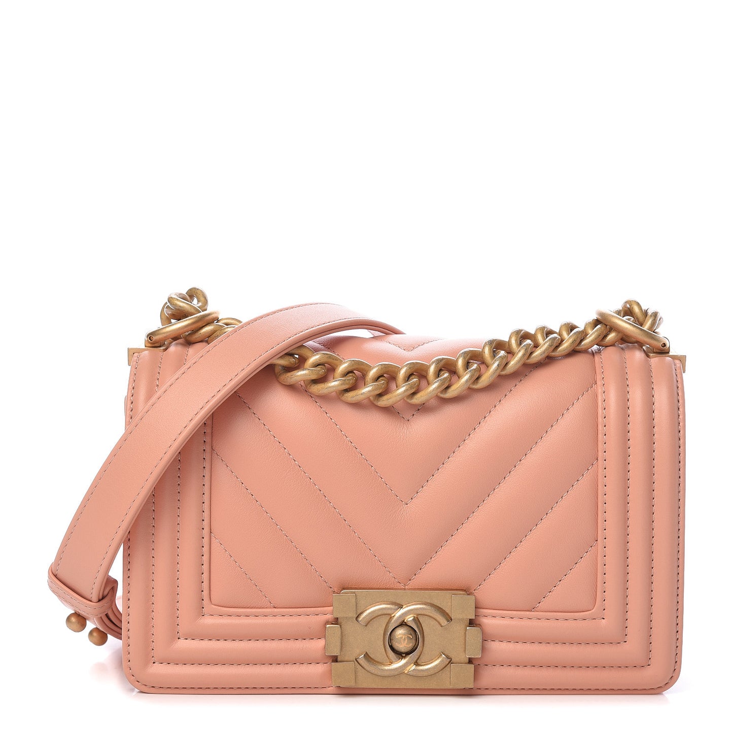 Calfskin Chevron Quilted Small Boy Flap Light Pink