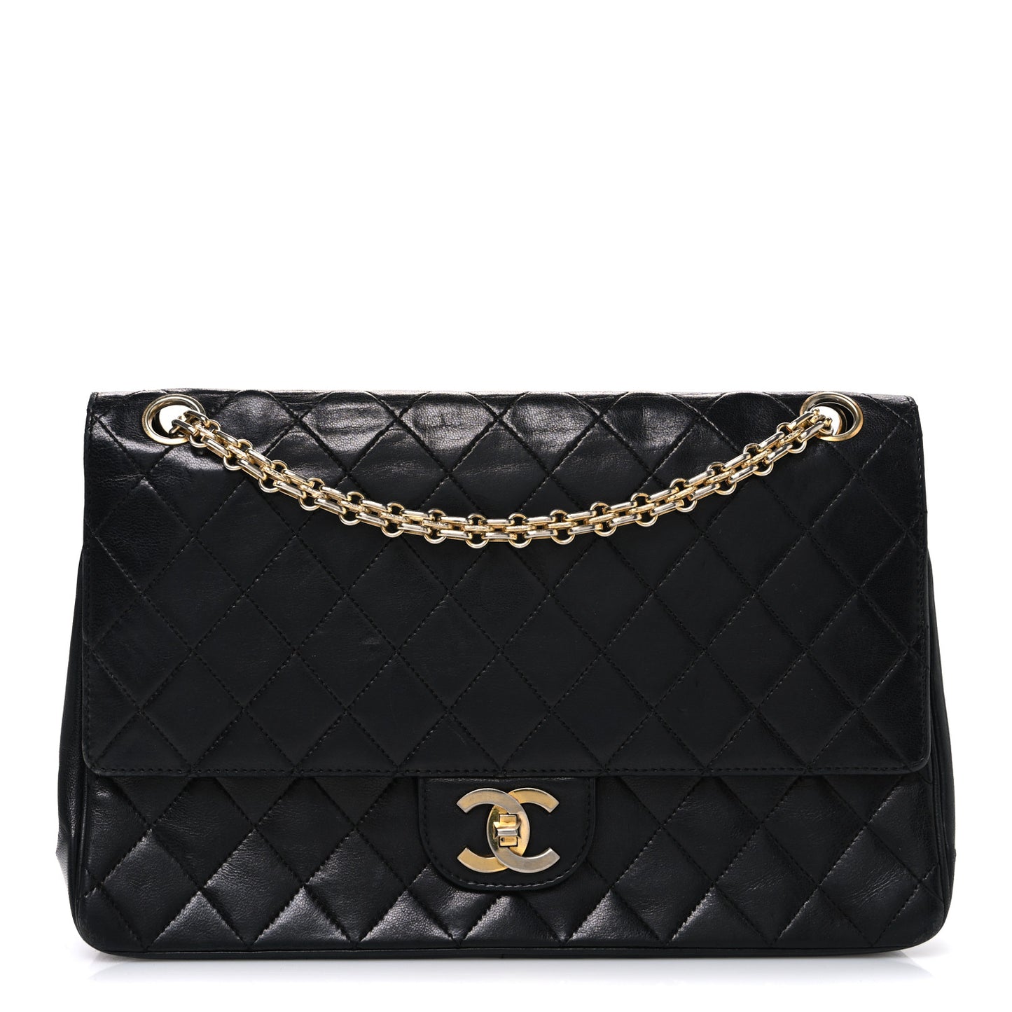Lambskin Quilted Medium Double Flap Bijoux Chain Black