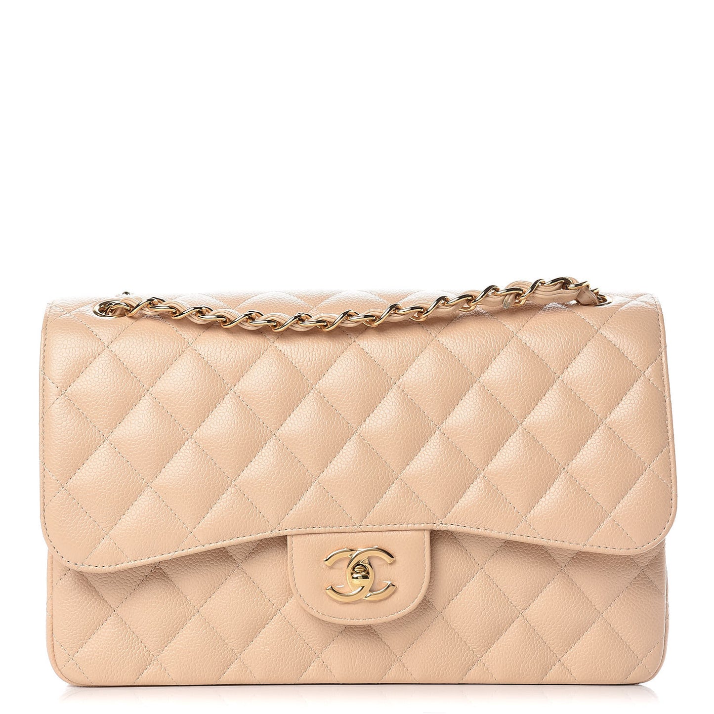 Caviar Quilted Jumbo Double Flap Beige Clair