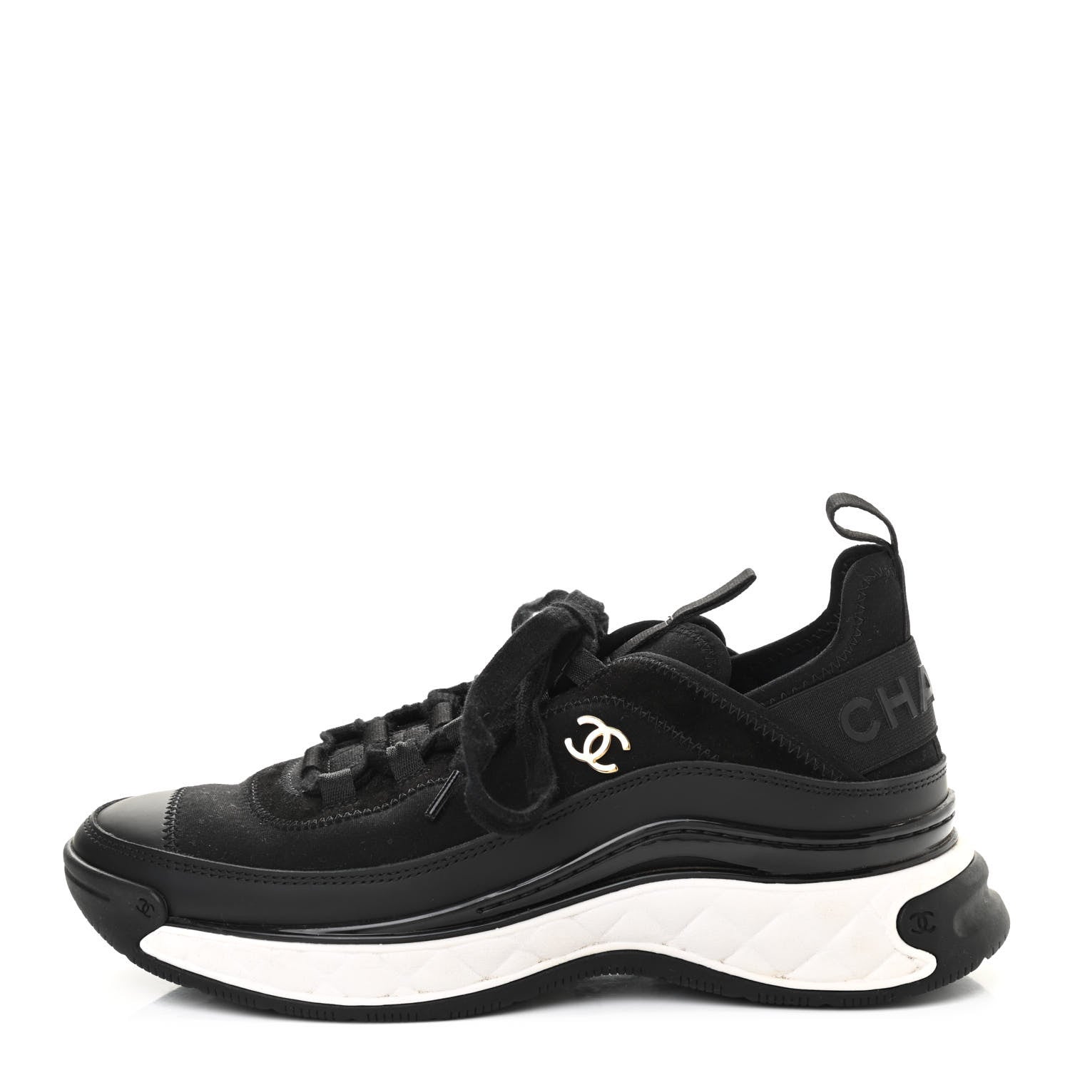Chanel Velvet Calfskin Mixed Fibers CC Sneakers 37.5 Black 1 of 7