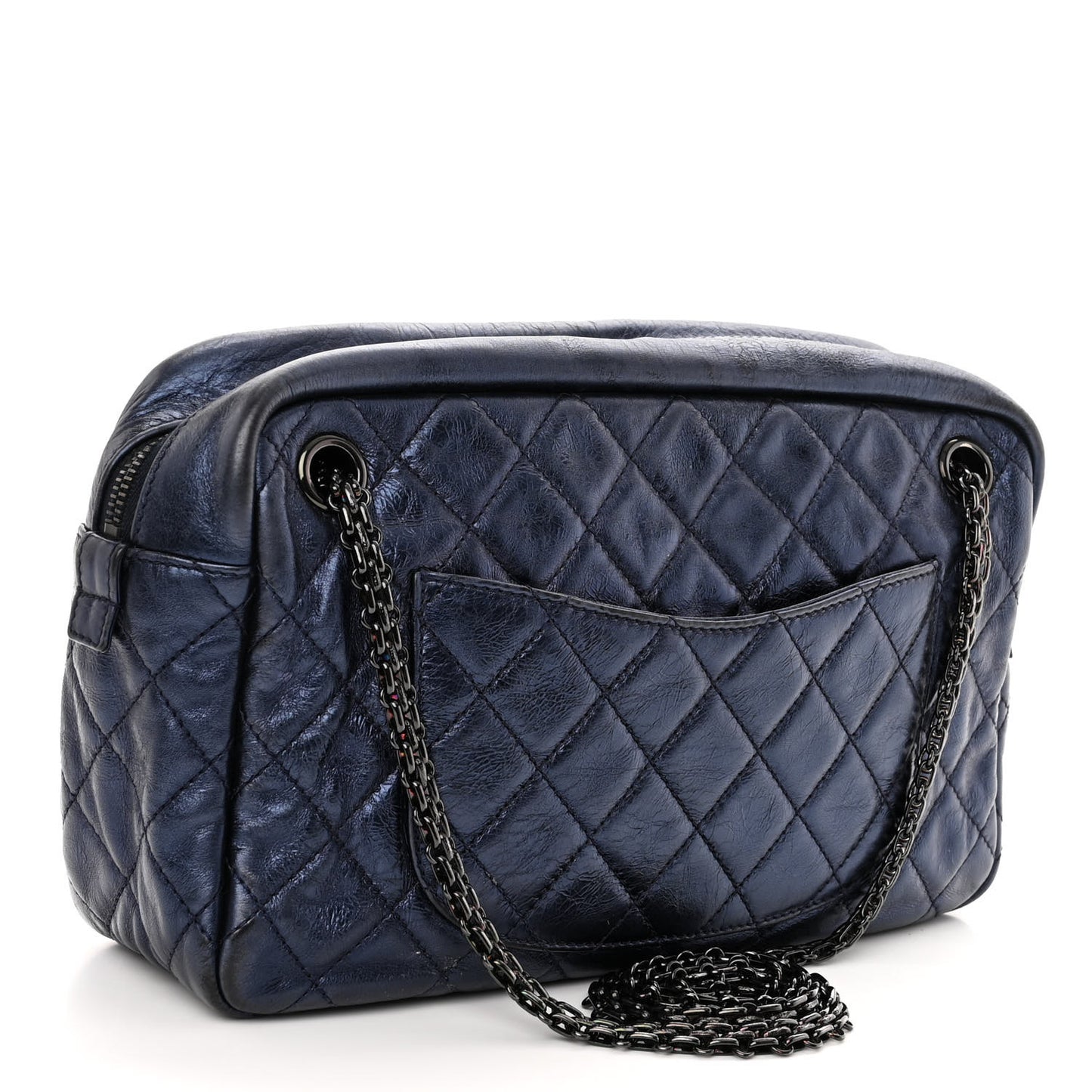 Metallic Aged Calfskin Quilted Medium Reissue Camera Case Bag Blue