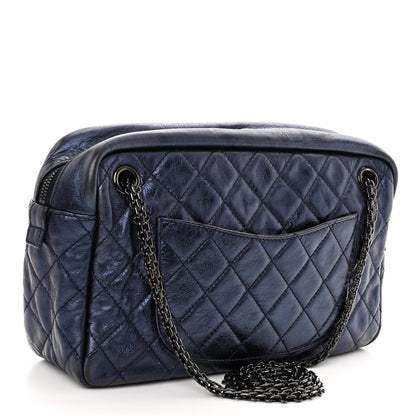 Chanel Metallic Aged Calfskin Quilted Medium Reissue Camera Case Bag Blue 4 of 11