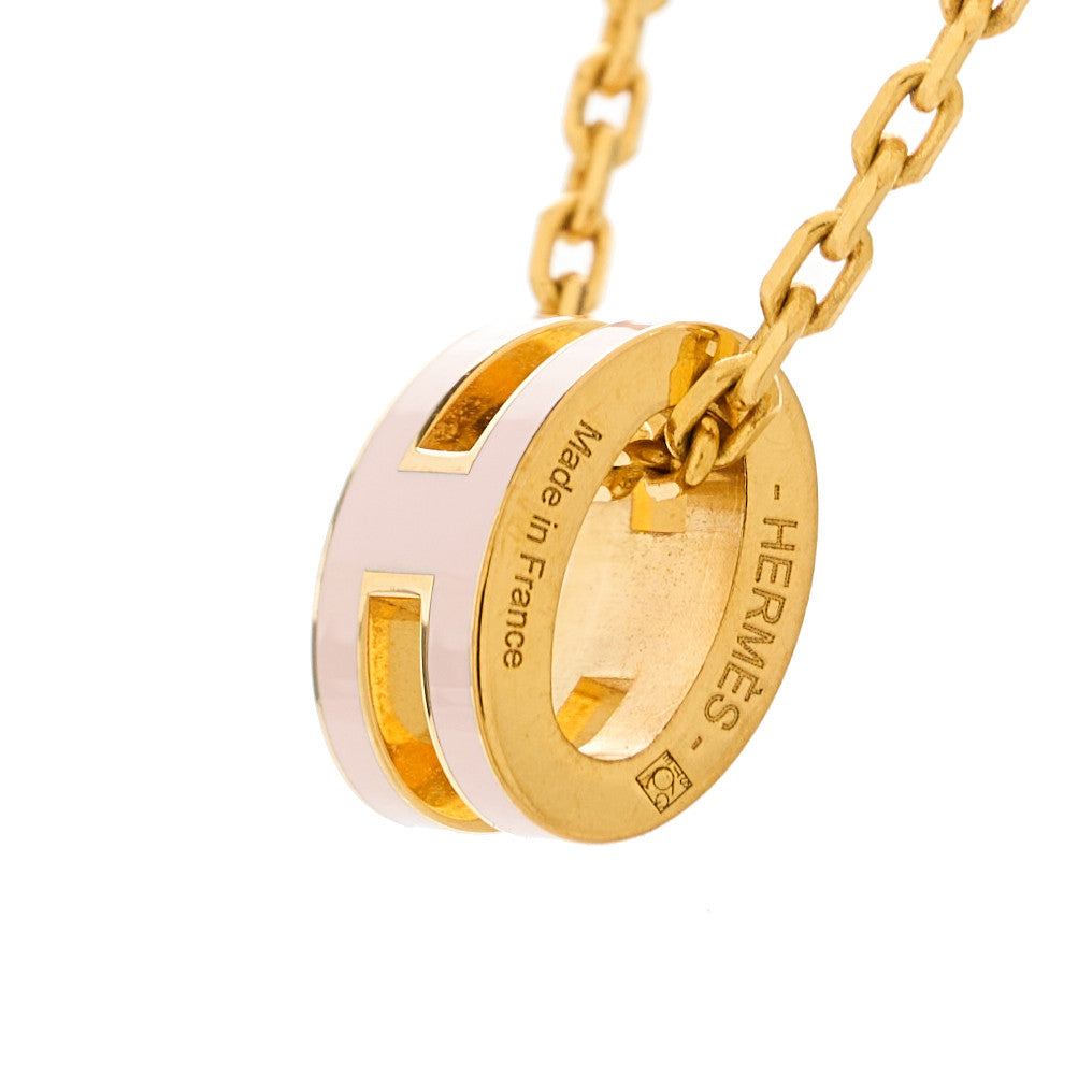Lacquered Gold Mini Pop H Pendant Necklace Rose Dragee