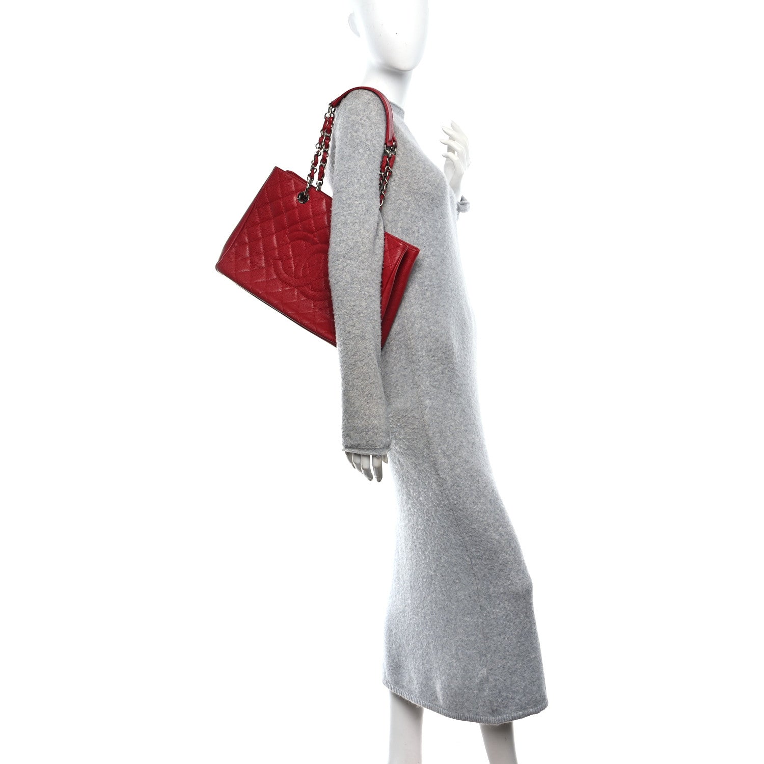 Chanel Caviar Quilted Grand Shopping Tote GST Red 2 of 10