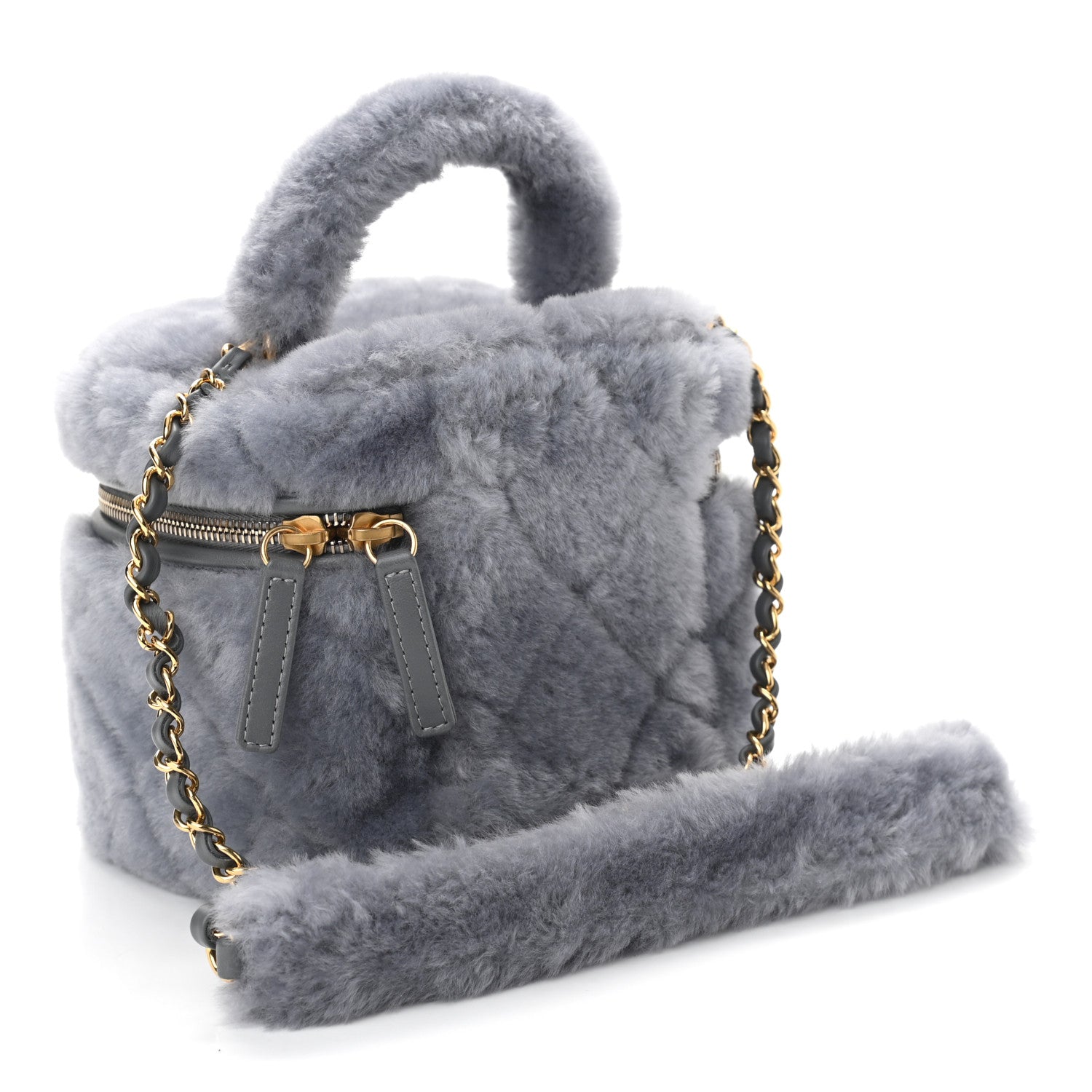 Chanel Shearling Lambskin Quilted Small Vanity Case Grey 3 of 11