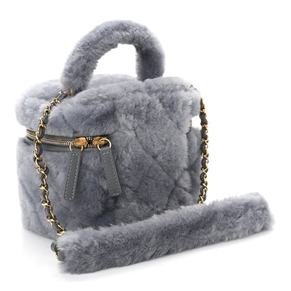 Chanel Shearling Lambskin Quilted Small Vanity Case Grey 3 of 11