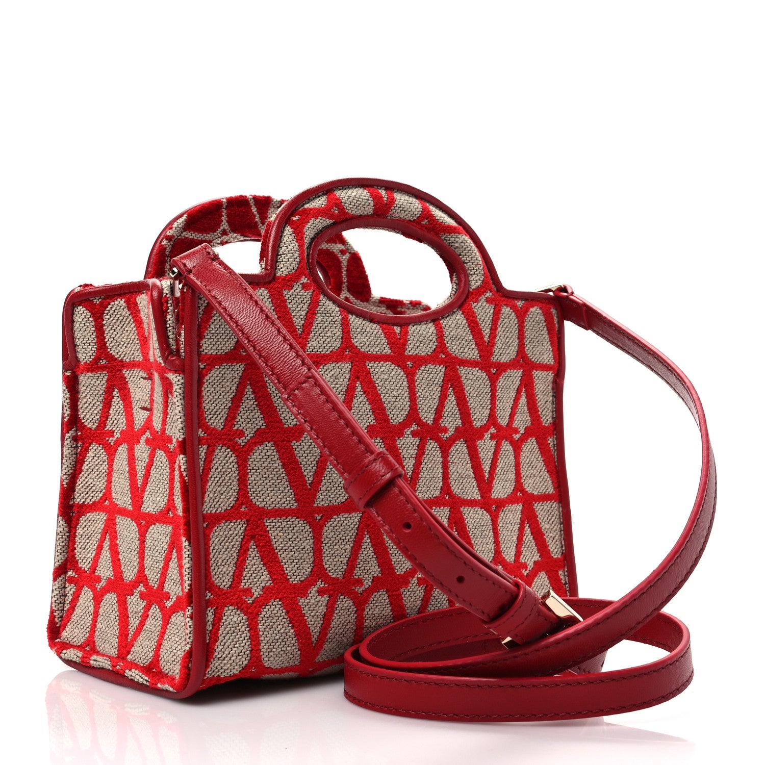 Valentino Garavani Toile Iconographe Goatskin Mini Le Troisieme Shopping Bag Naturale Rosso Valentino 2 of 6