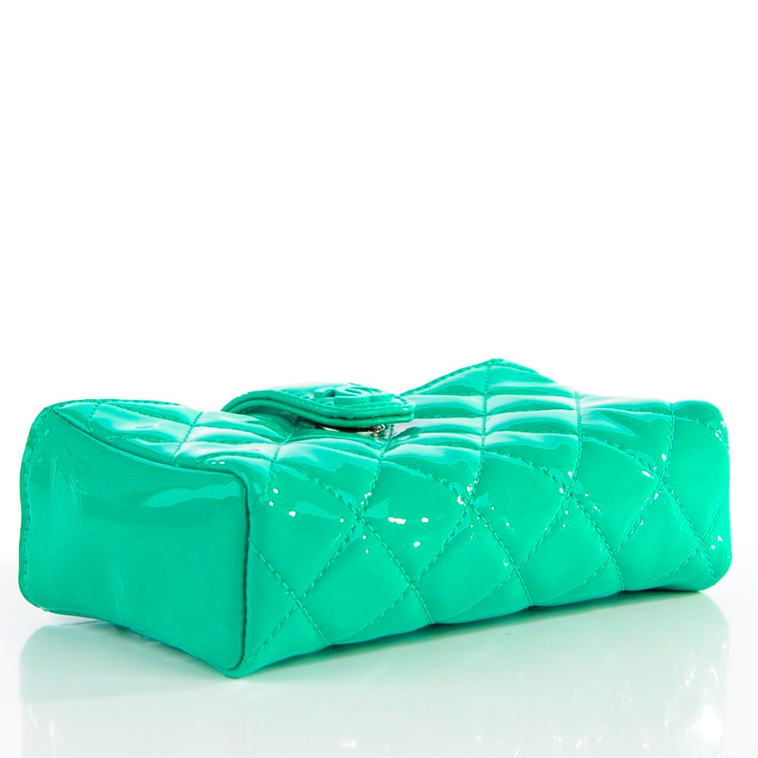 Chanel Patent Quilted Mini Phone Holder Clutch Green 4 of 8
