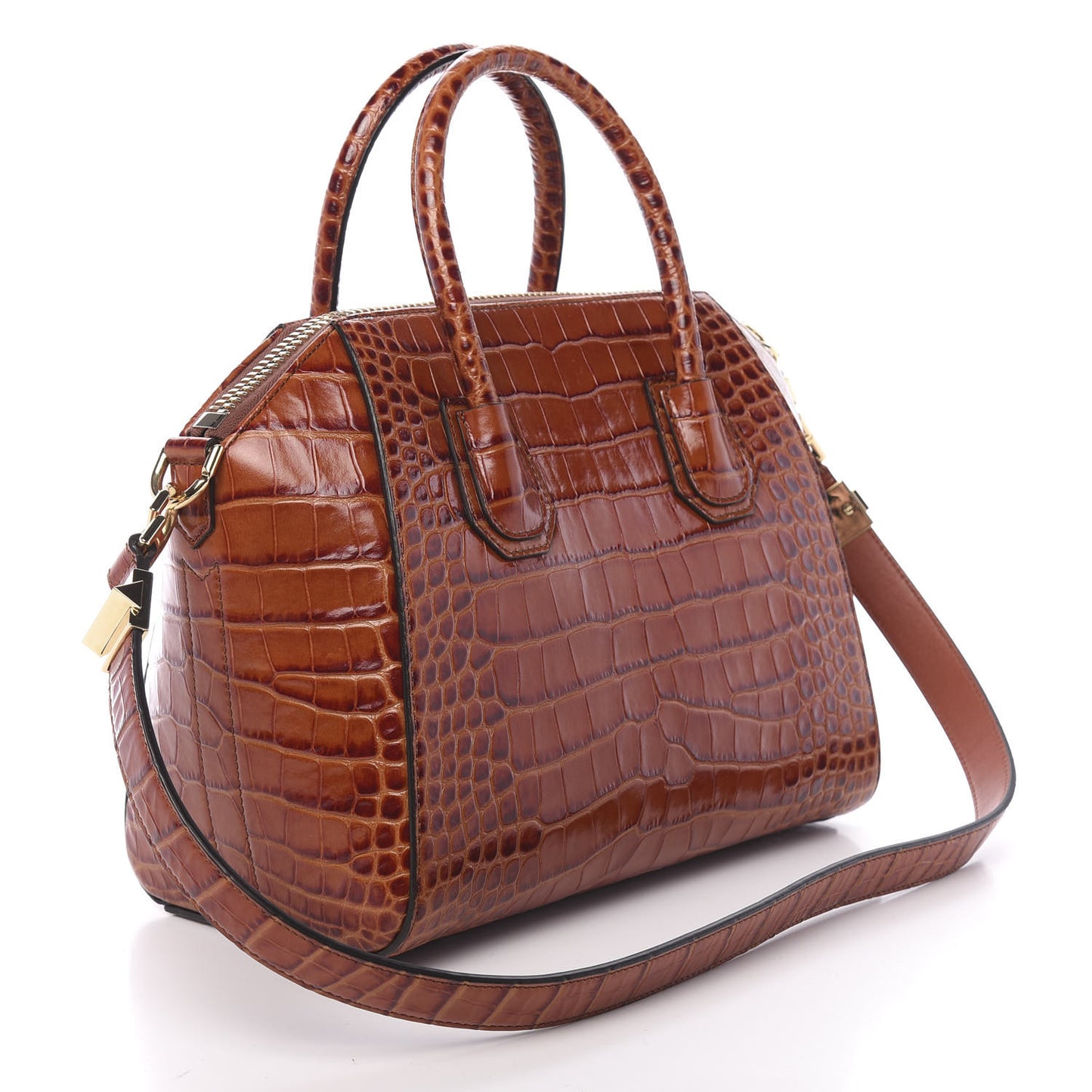 Calfskin Crocodile Embossed Small Antigona Cognac