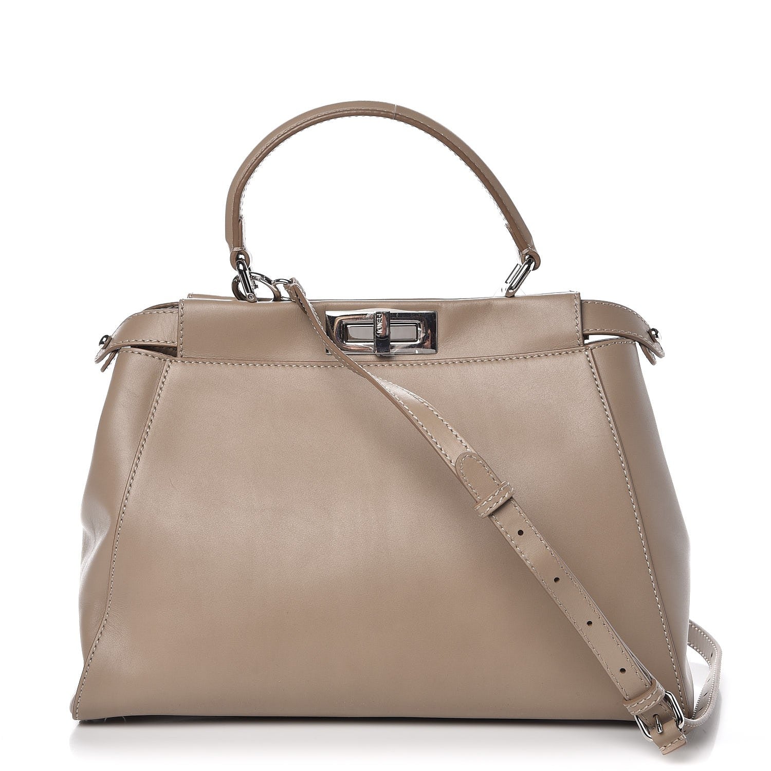 Fendi Vitello Morgan Shiny Nappa Medium Peekaboo Iconic Satchel Tortora 1 of 9