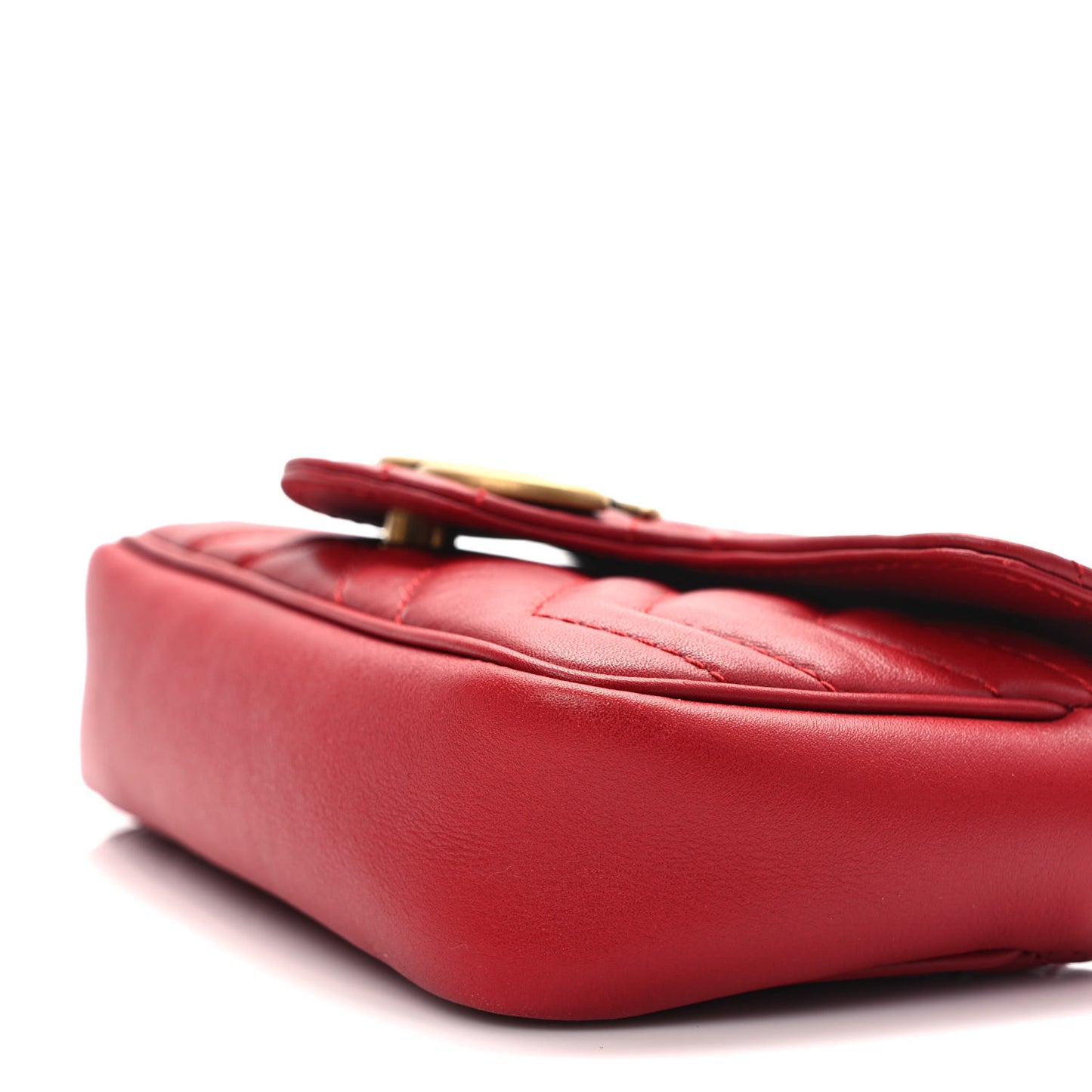 Calfskin Matelasse Super Mini GG Marmont Shoulder Bag Hibiscus Red