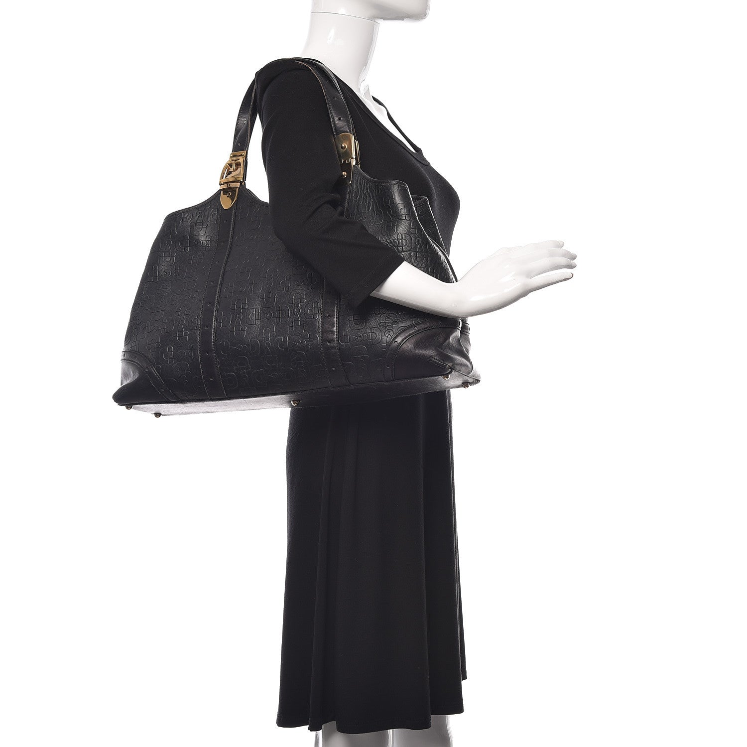 Gucci Calfskin Horsebit Embossed Large Glam Shoulder Bag Black 2 of 24