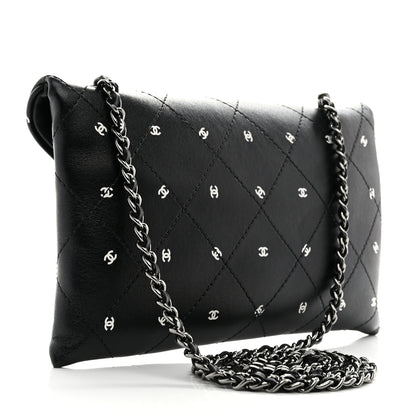 Chanel Printed Lambskin Logo CC Envelope Clutch With Chain Black White 3 of 10
