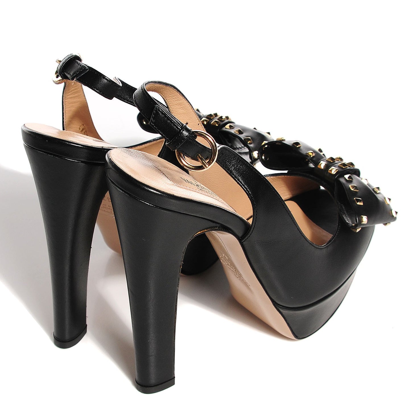 Calfskin Rockstud Bow Slingback Platform Pumps 37 Black
