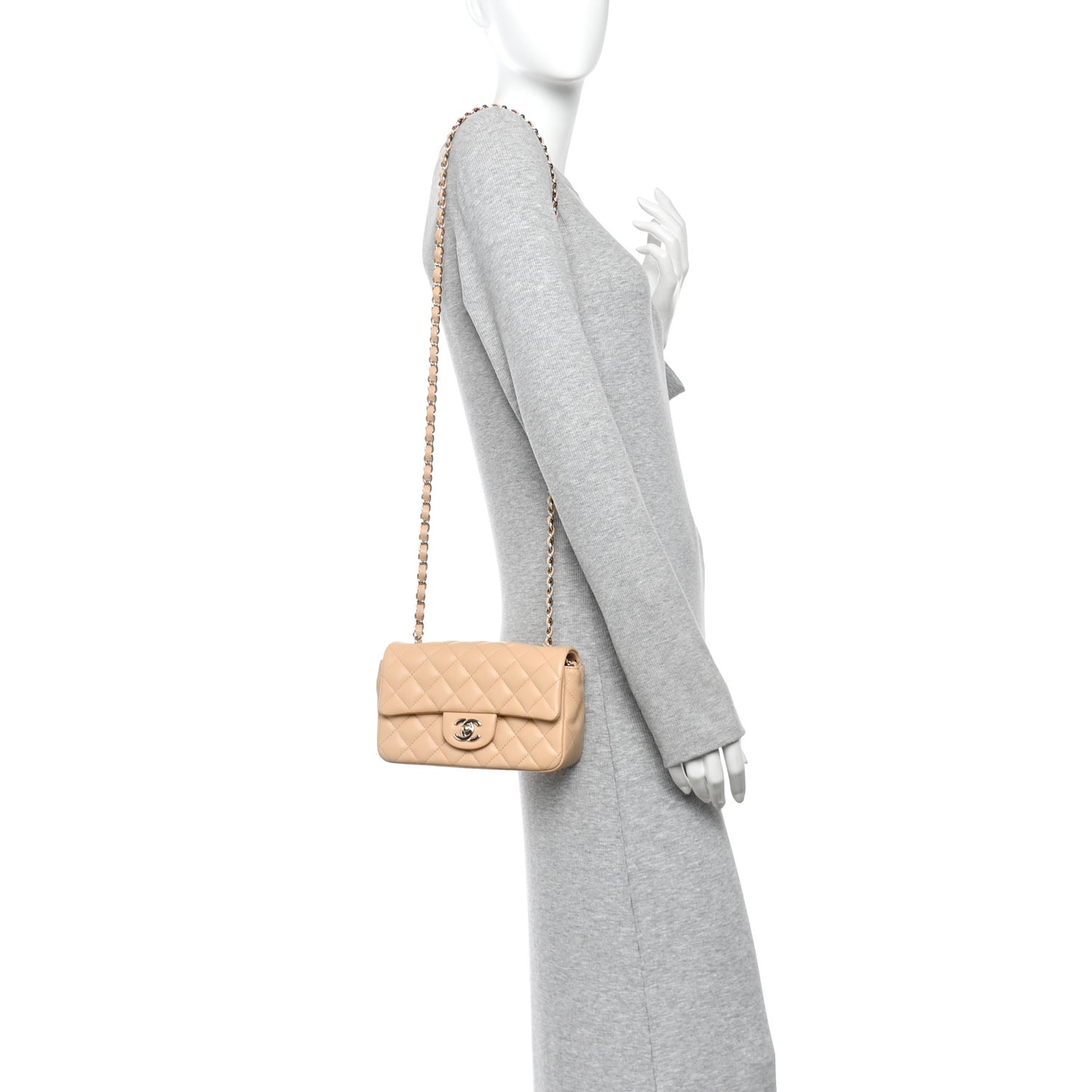 Lambskin Quilted Mini Rectangular Flap Beige