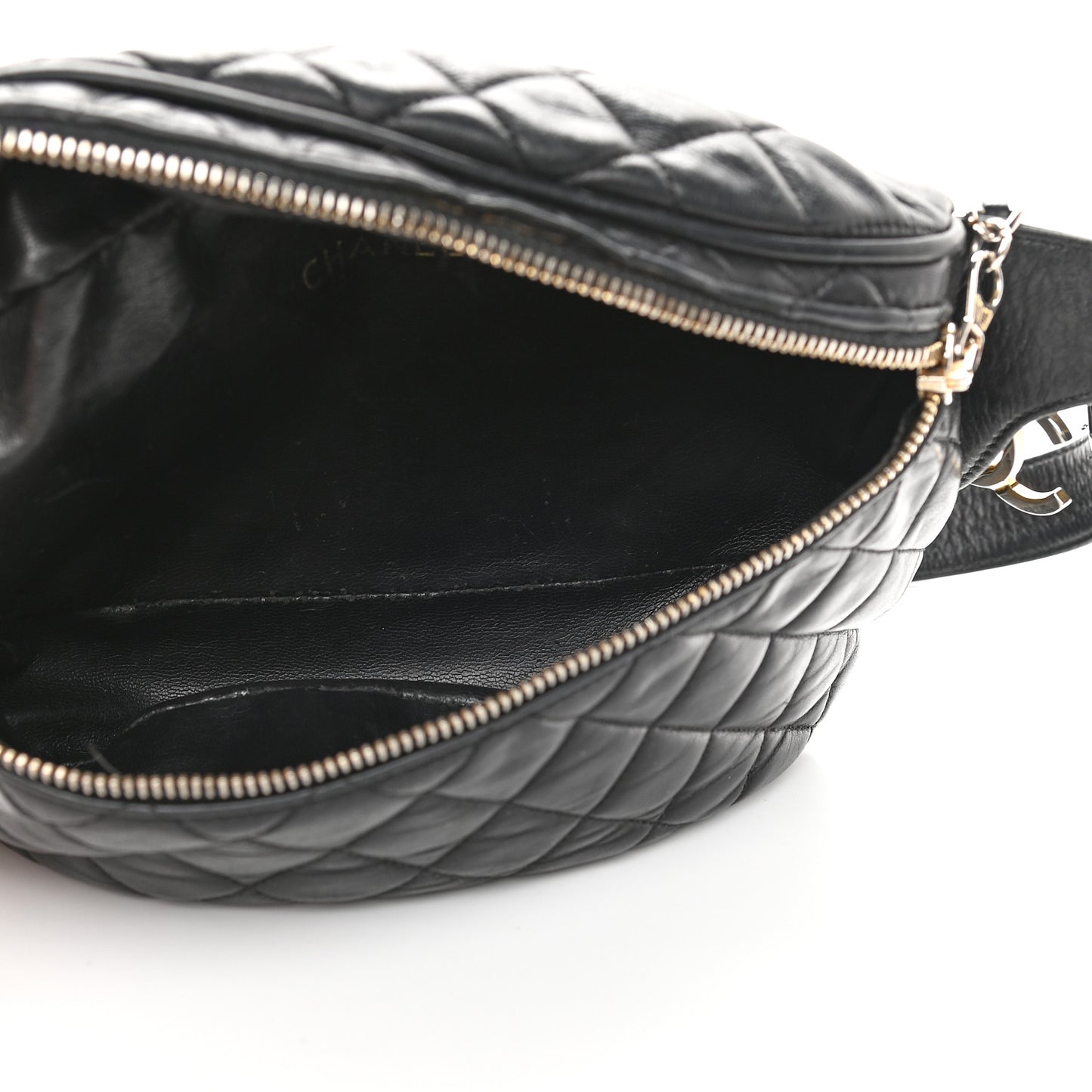 Lambskin Quilted Waist Belt Bag Black