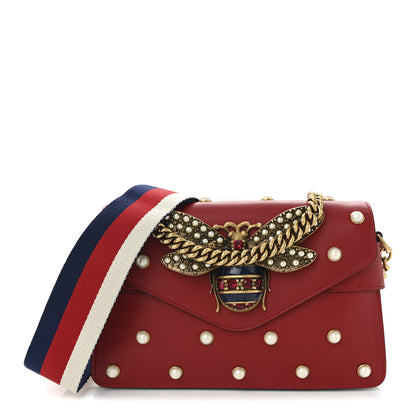 Gucci Nappa Pearl Studded Mini Queen Margaret Broadway Shoulder Bag Hibiscus Red 1 of 10