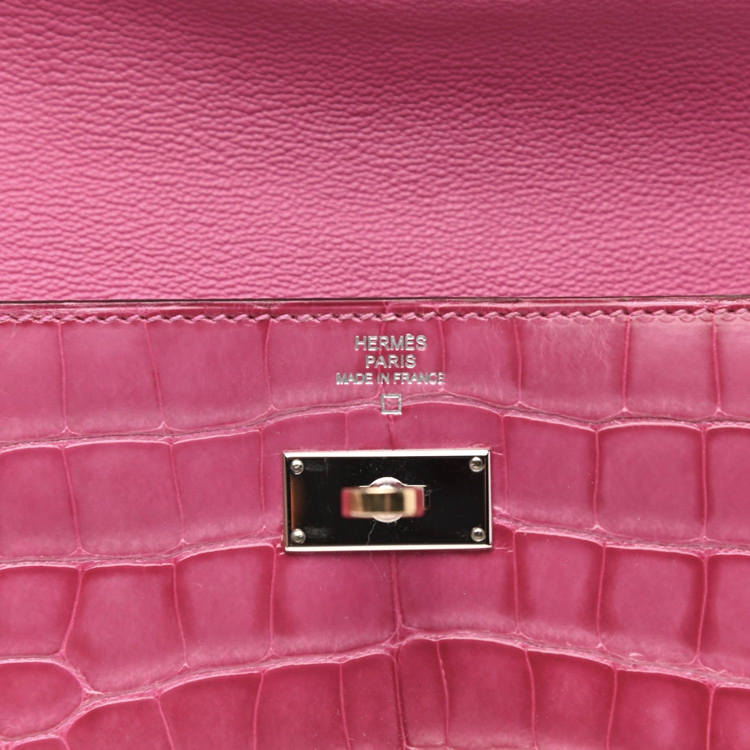Hermes Shiny Alligator Kelly Longue Wallet Fuchsia 7 of 9