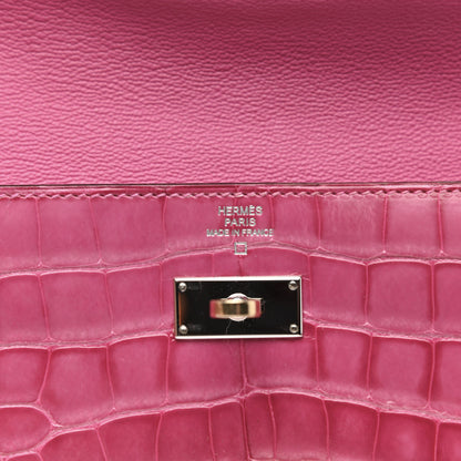 Hermes Shiny Alligator Kelly Longue Wallet Fuchsia 7 of 9