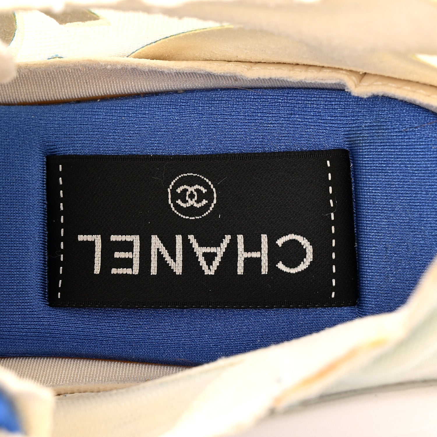 Chanel Calfskin Mesh Lyrca Womens Logo Sneakers 36 White Blue 7 of 9