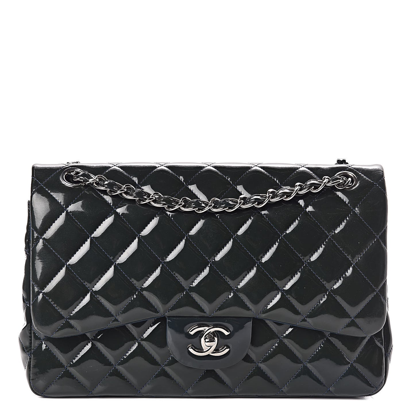 Patent Quilted Jumbo Double Flap Navy