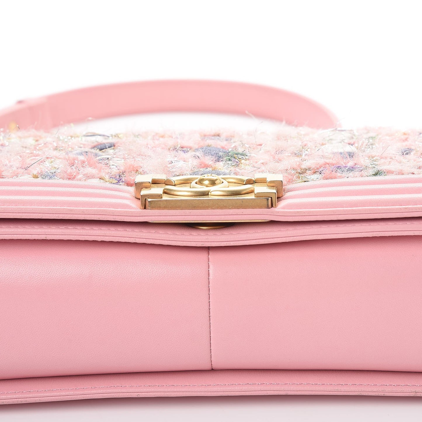 Iridescent Tweed Lambskin Medium Boy Flap Pink