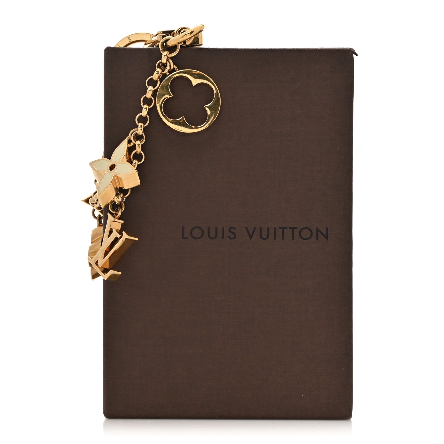 Louis Vuitton Brass Enamel Fleur De Monogram Bag Charm Chain Gold 5 of 5
