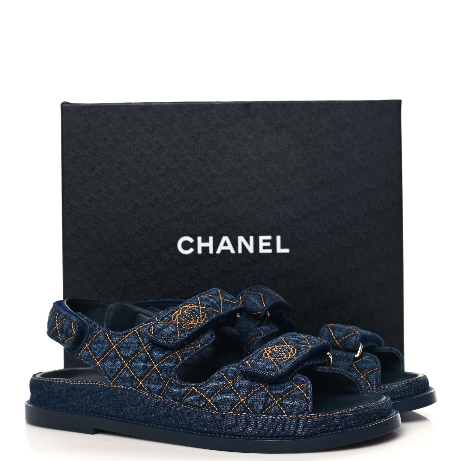 Chanel Denim Velcro Dad Sandals 40 Navy Blue 10 of 10
