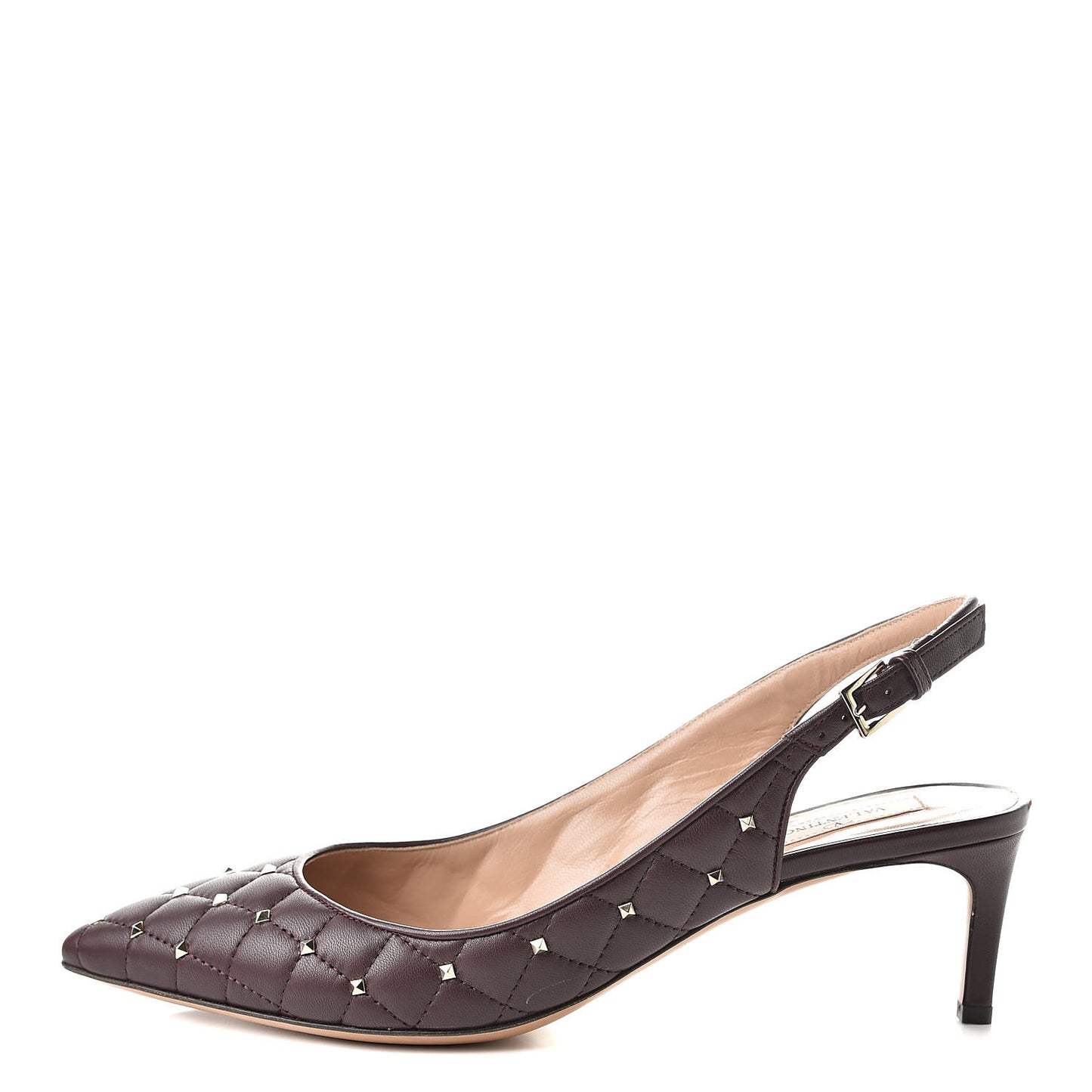 Nappa Quilted Rockstud Spike Slingback Low Heel Pumps 39 Rubin