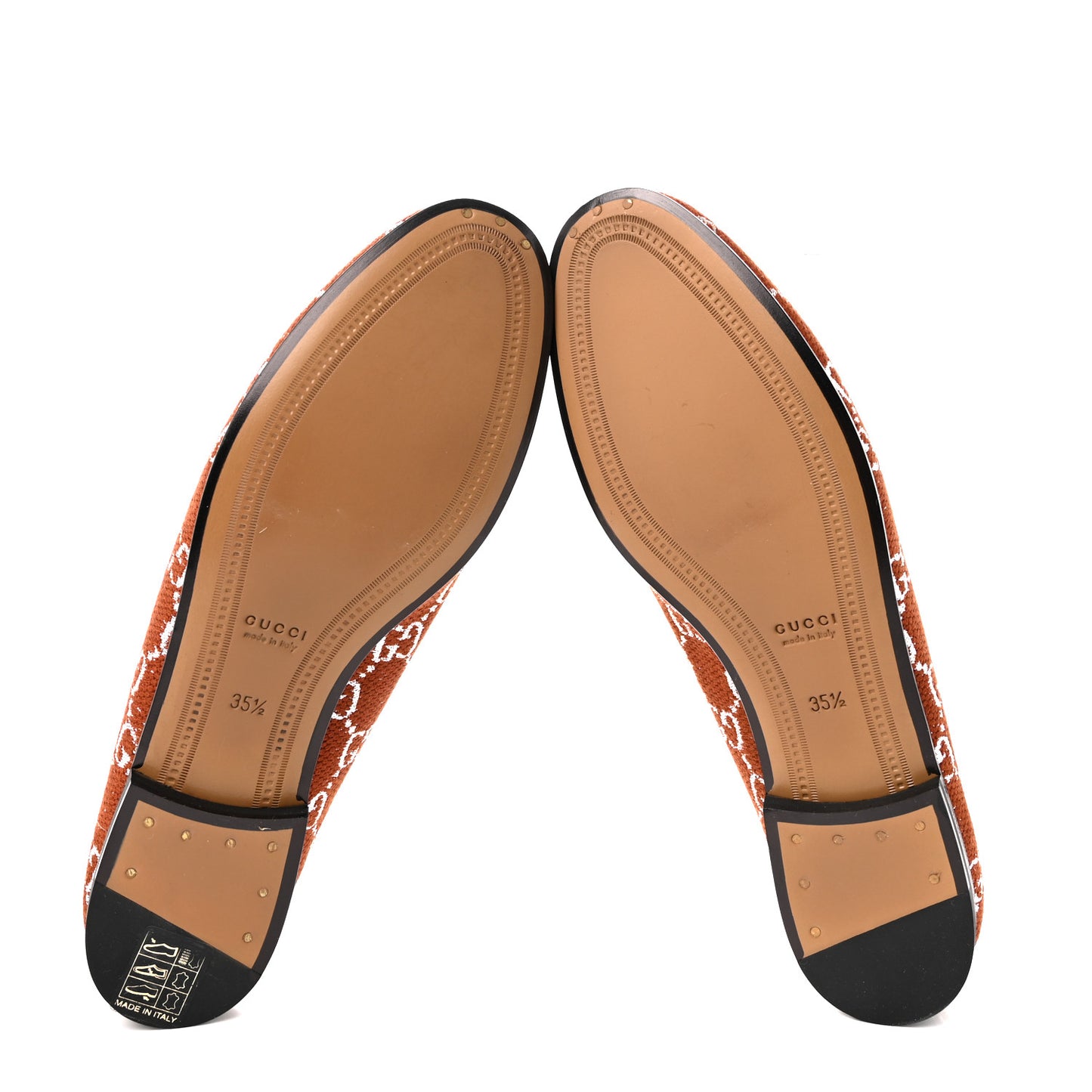 Canvas GG Monogram Horsebit Womens Jordaan Loafers 35.5 Burnt Orange Silver