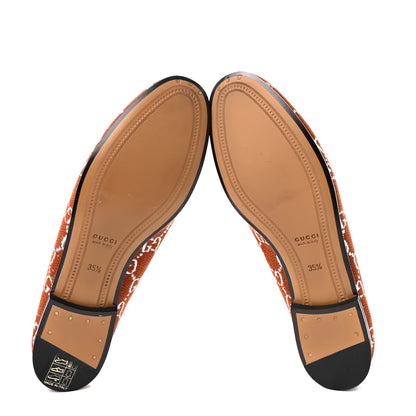 Gucci Canvas GG Monogram Horsebit Womens Jordaan Loafers 35.5 Burnt Orange Silver 5 of 18