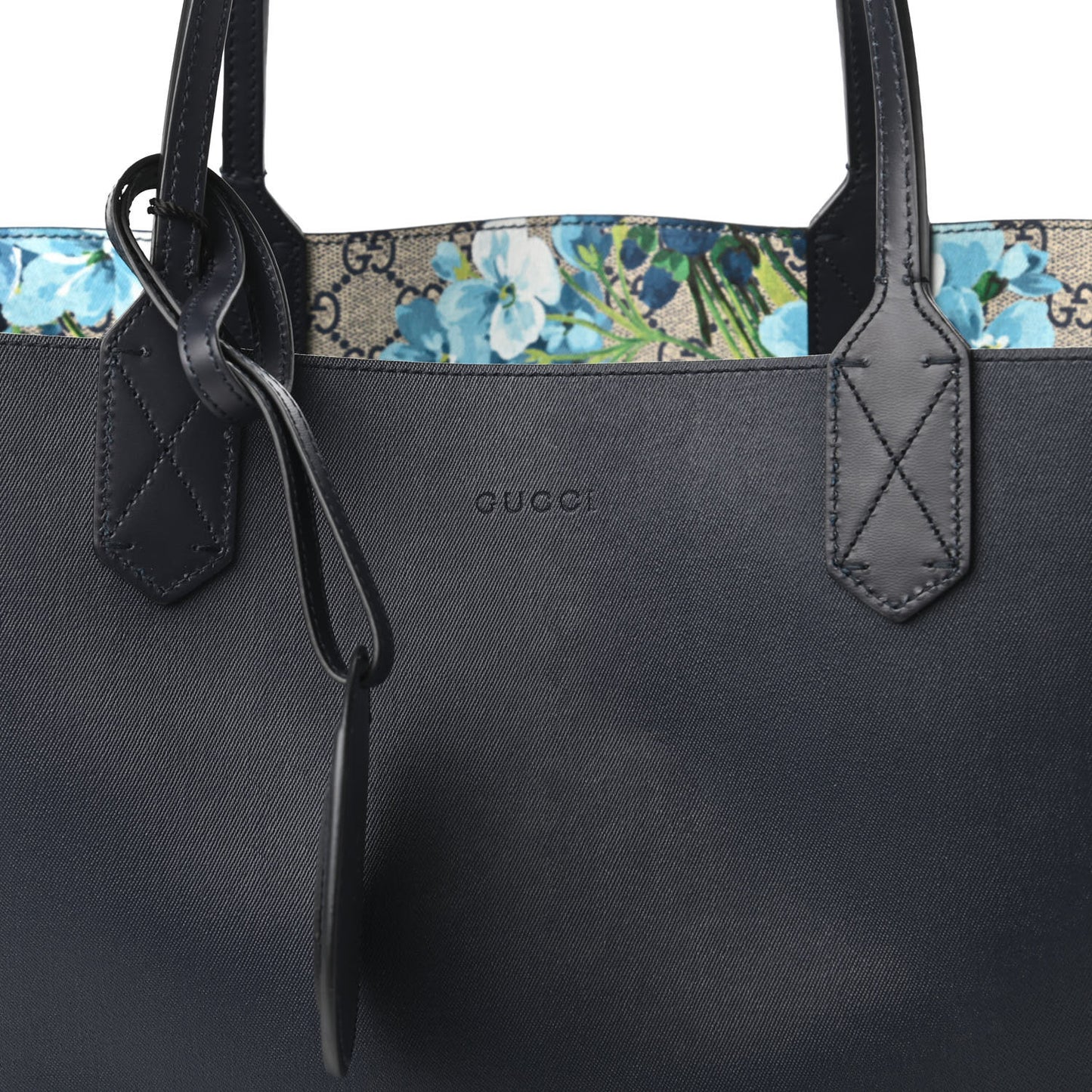 GG Supreme Monogram Blooms Medium Reversible Tote Beige Blue Navy