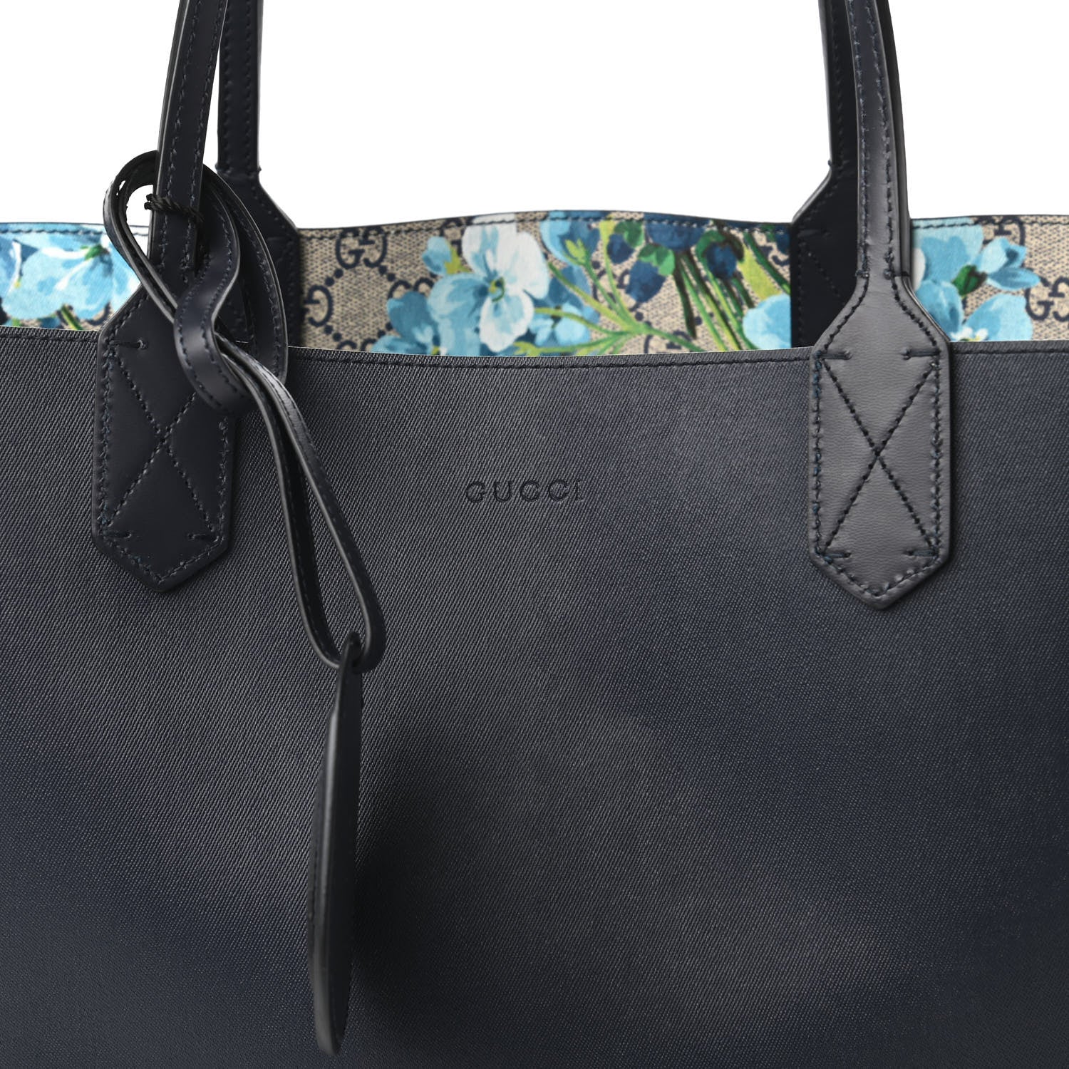 Gucci GG Supreme Monogram Blooms Medium Reversible Tote Beige Blue Navy 16 of 17