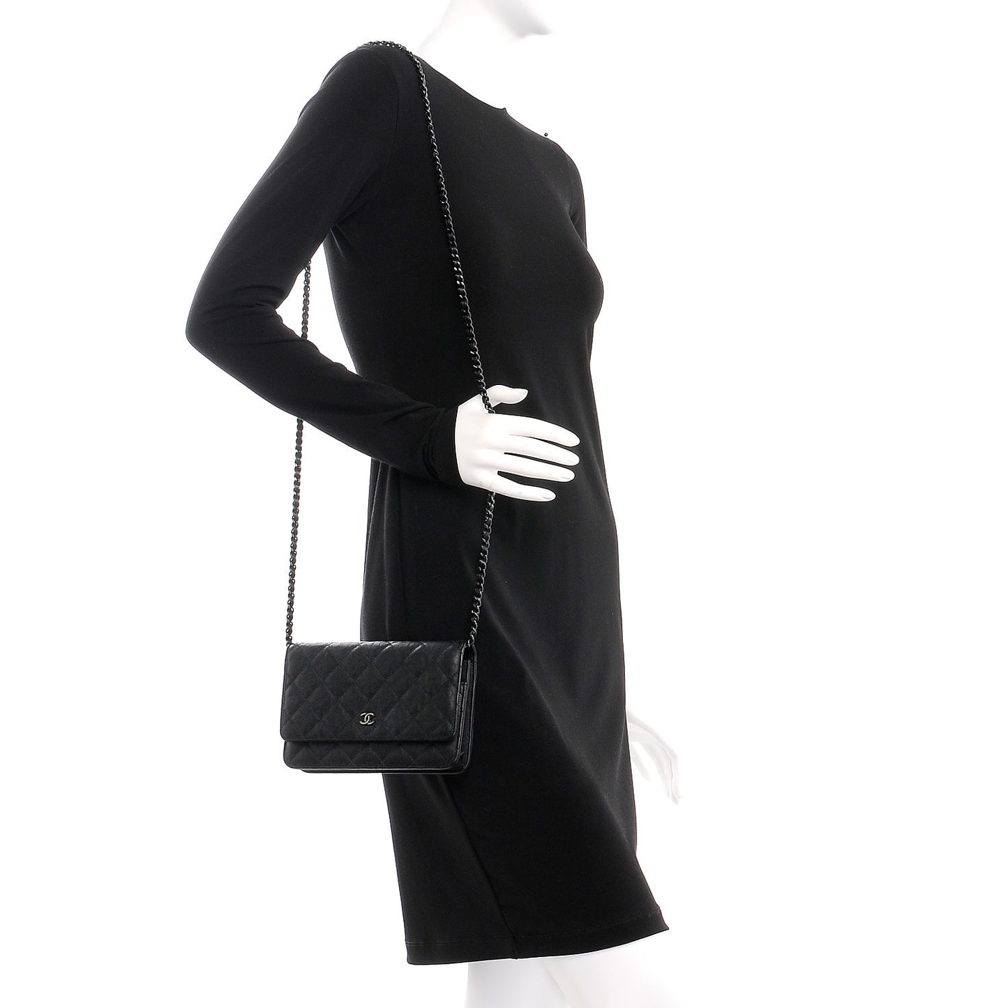 Crumpled Calfskin Quilted Wallet On Chain WOC So Black