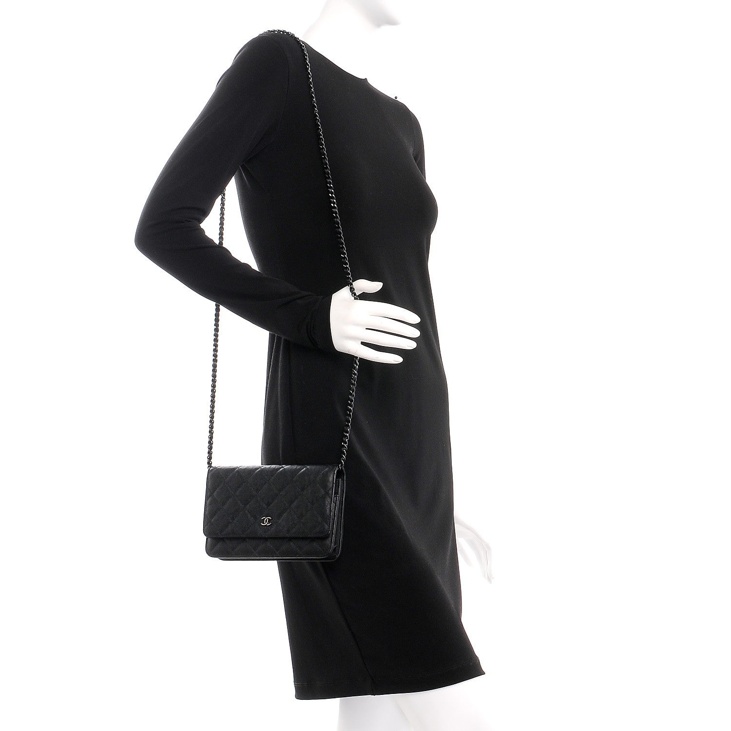 Chanel Crumpled Calfskin Quilted Wallet On Chain WOC So Black 2 of 9