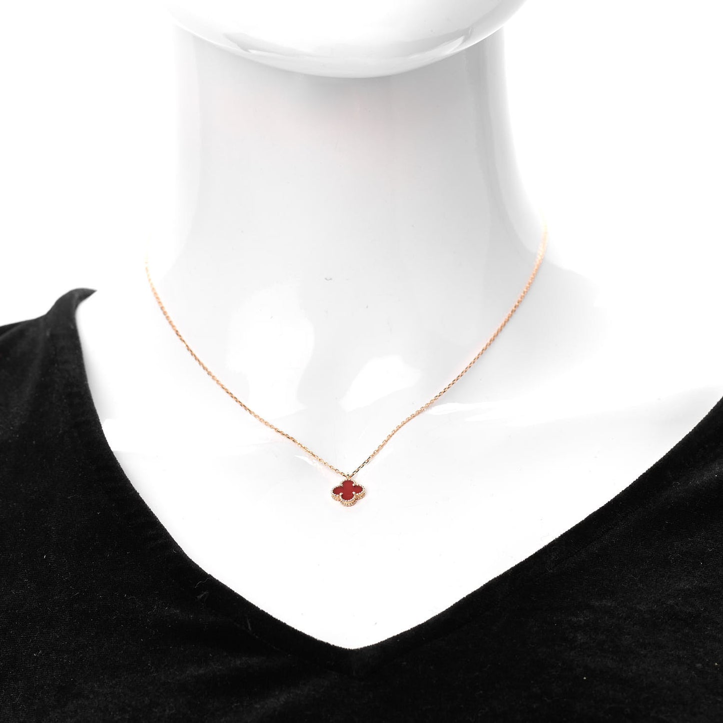 18K Rose Gold Carnelian Sweet Alhambra Pendant Necklace
