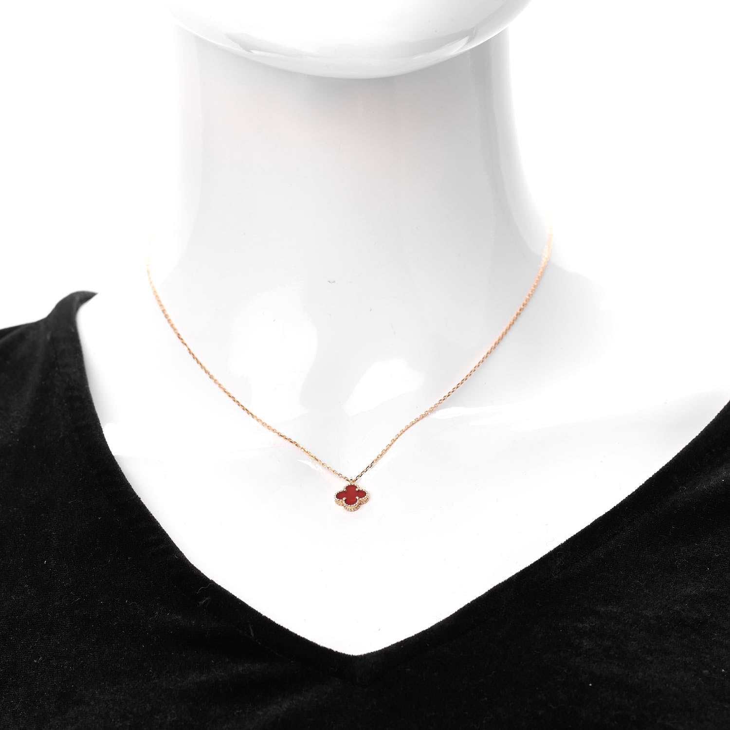Van Cleef & Arpels 18K Rose Gold Carnelian Sweet Alhambra Pendant Necklace 2 of 7
