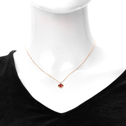 Van Cleef & Arpels 18K Rose Gold Carnelian Sweet Alhambra Pendant Necklace 2 of 7