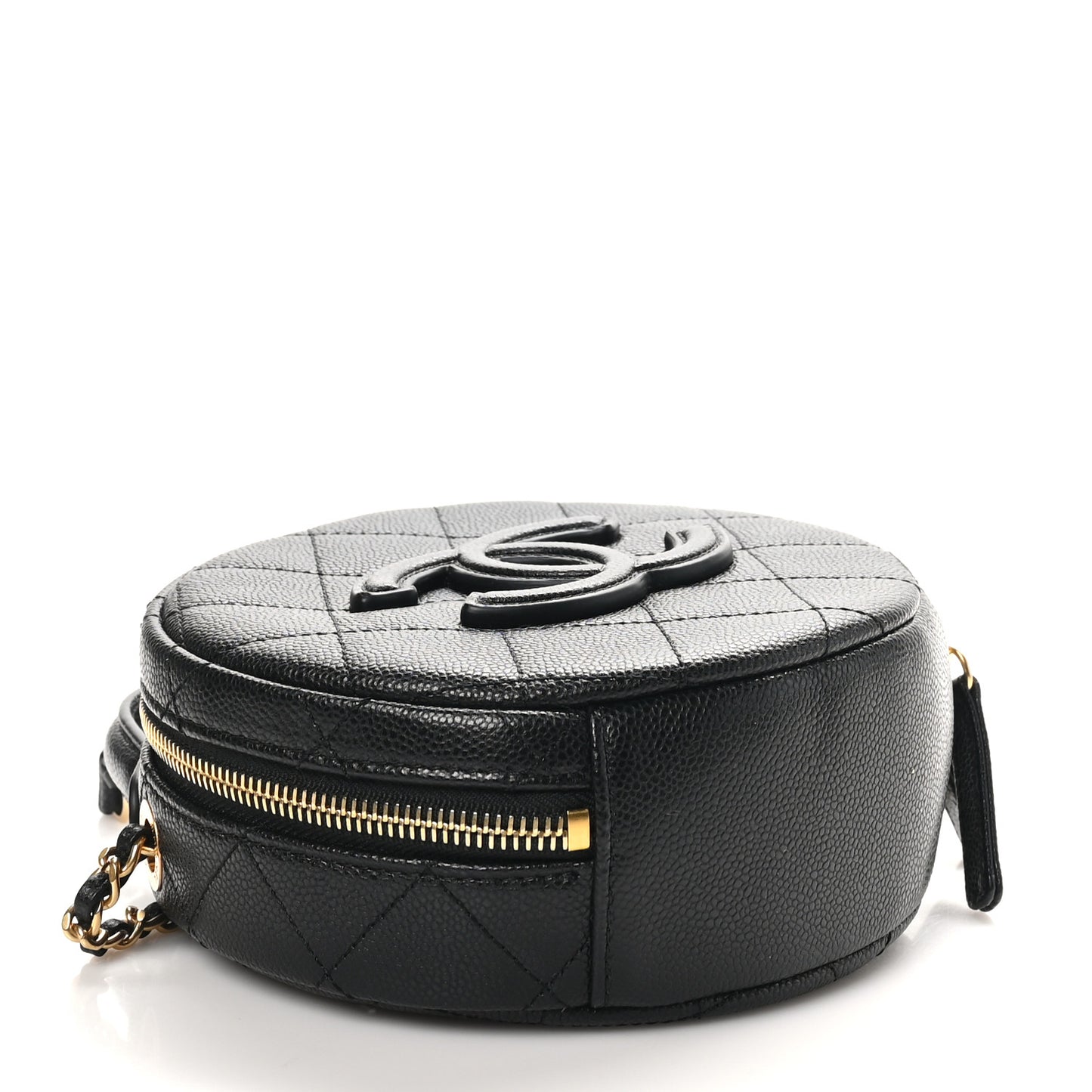 Caviar Quilted Small Round Vanity With Chain Black