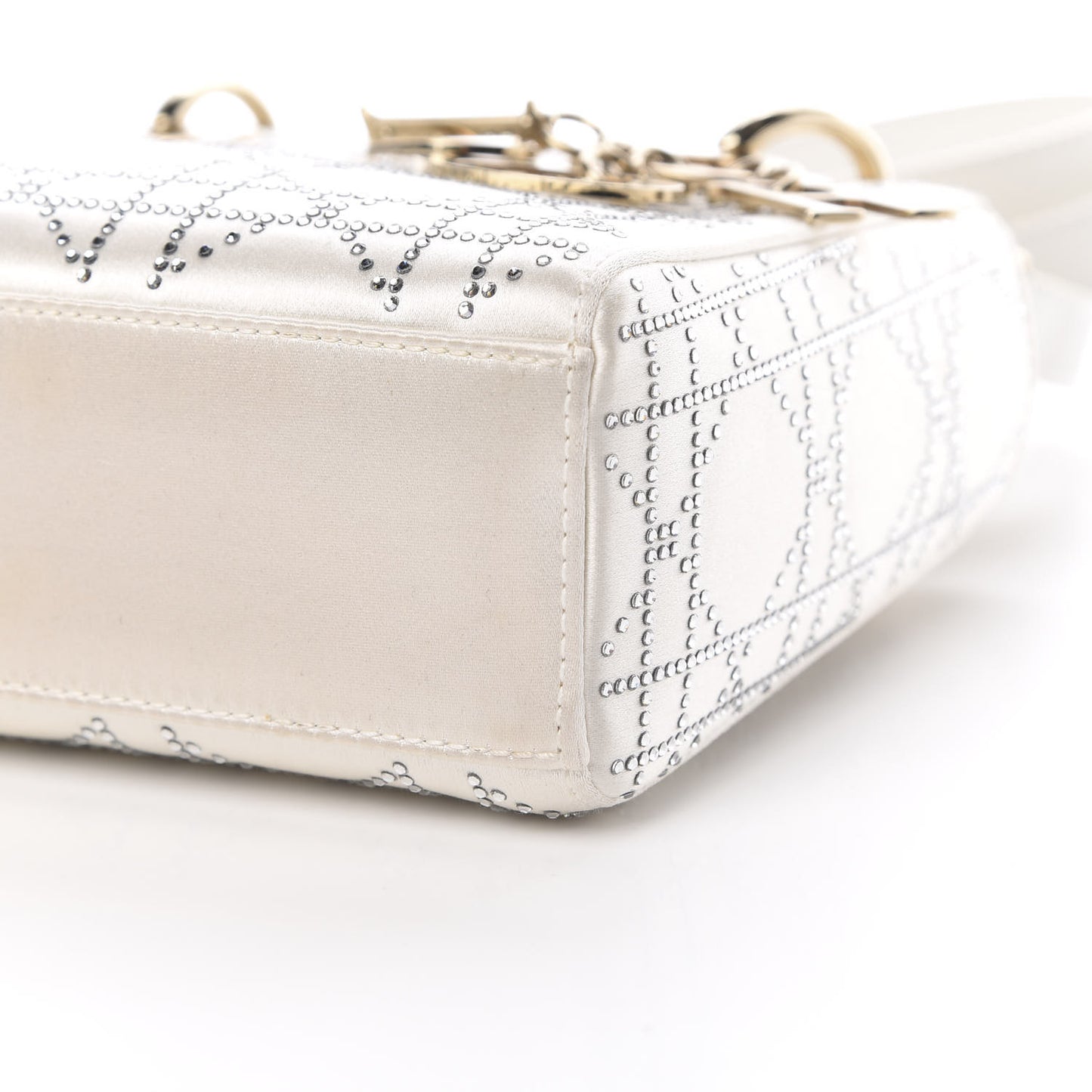 Satin Crystal Cannage Mini Lady Dior White