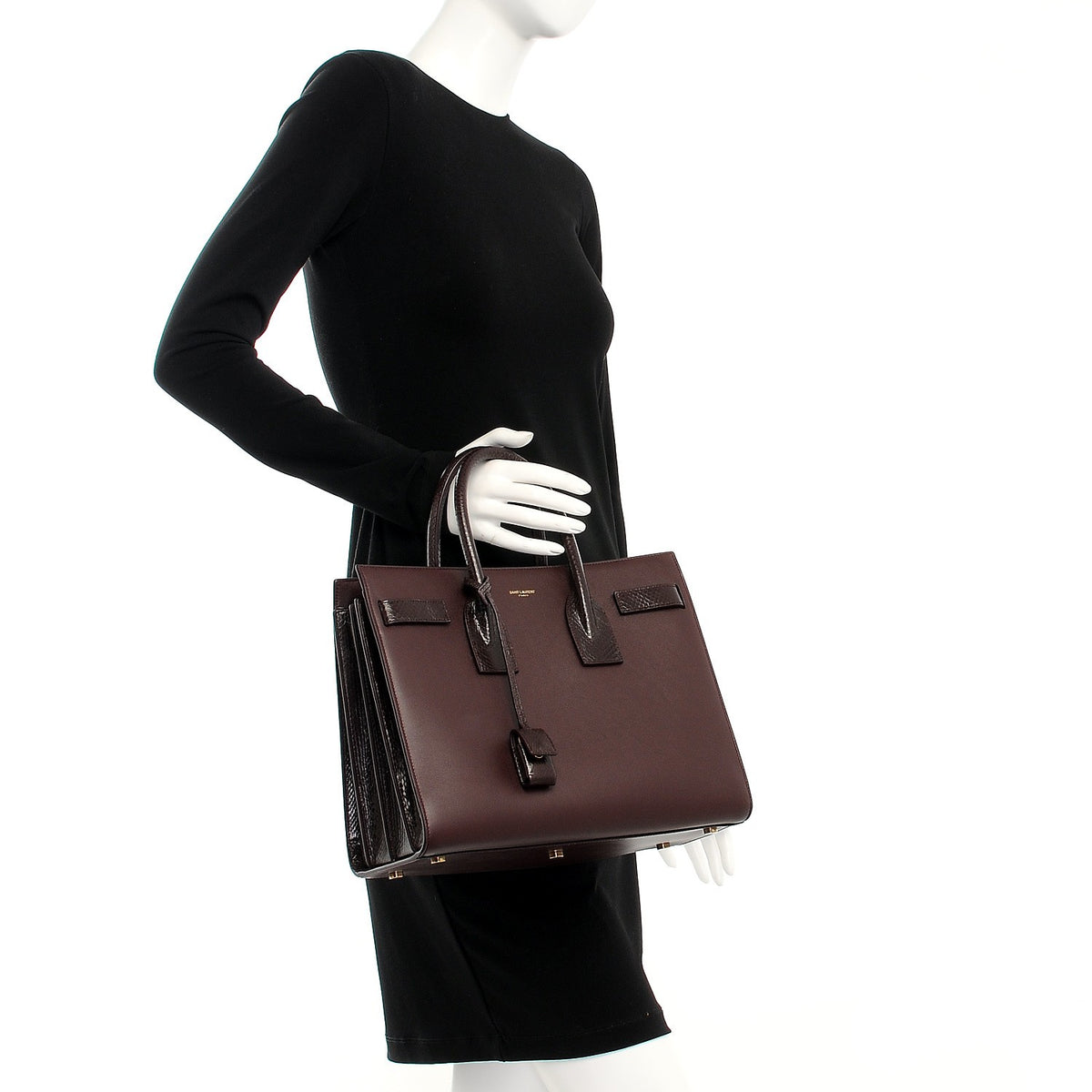 Saint Laurent Calfskin Python Small Sac De Jour Burgundy 3 of 11