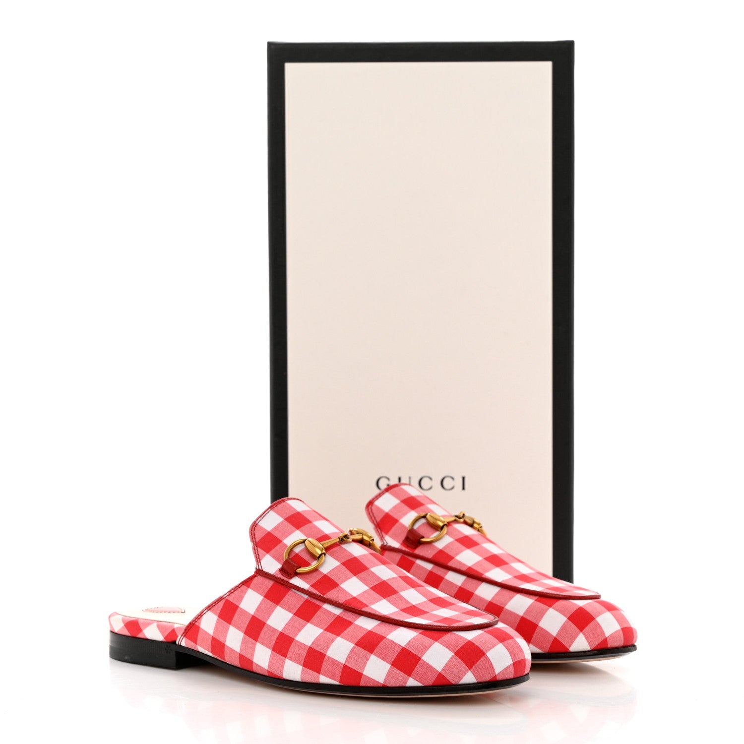 Gucci Cotton Gingham Womens Princetown Slippers 35 White Red 10 of 10