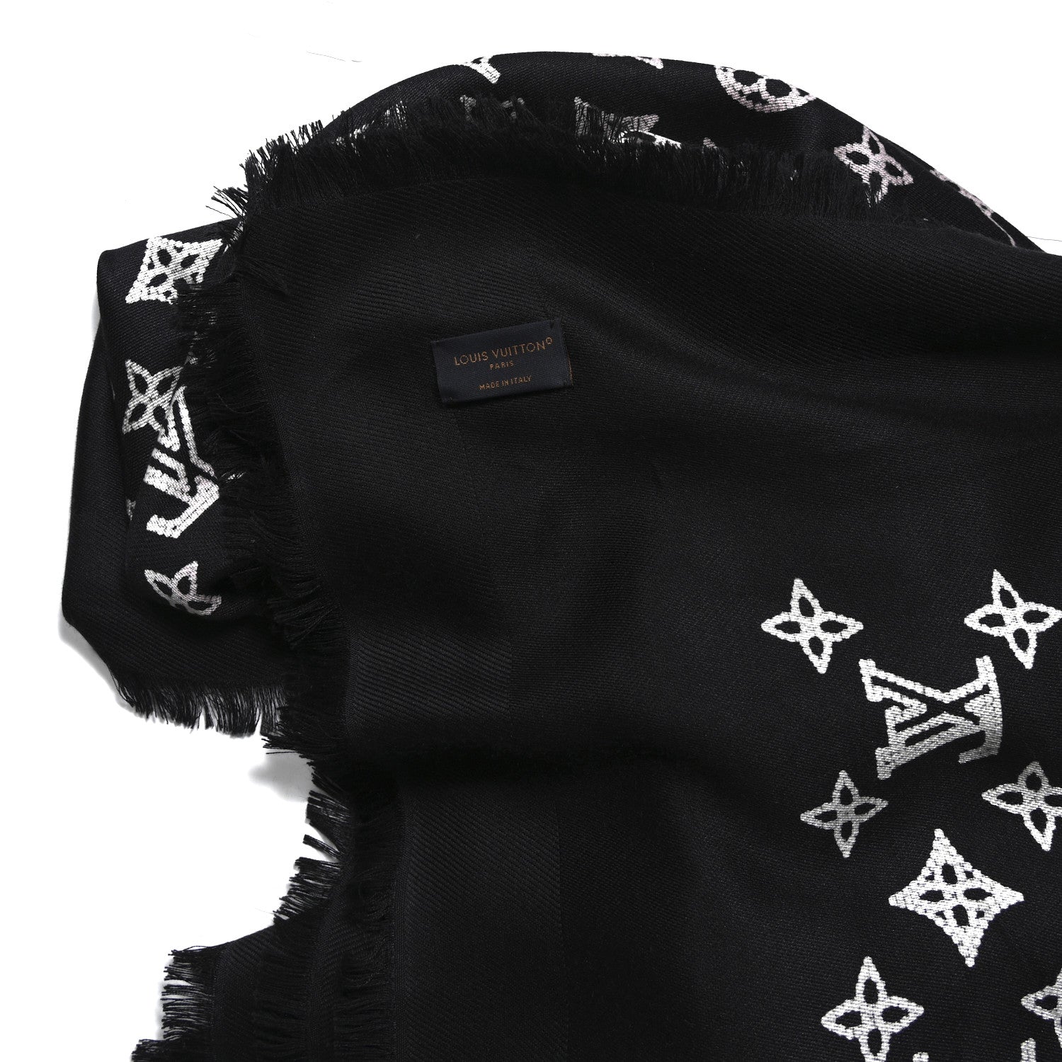 Louis Vuitton Silk Wool Mahina Flight Mode Shawl Black 3 of 4