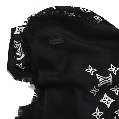 Louis Vuitton Silk Wool Mahina Flight Mode Shawl Black 3 of 4
