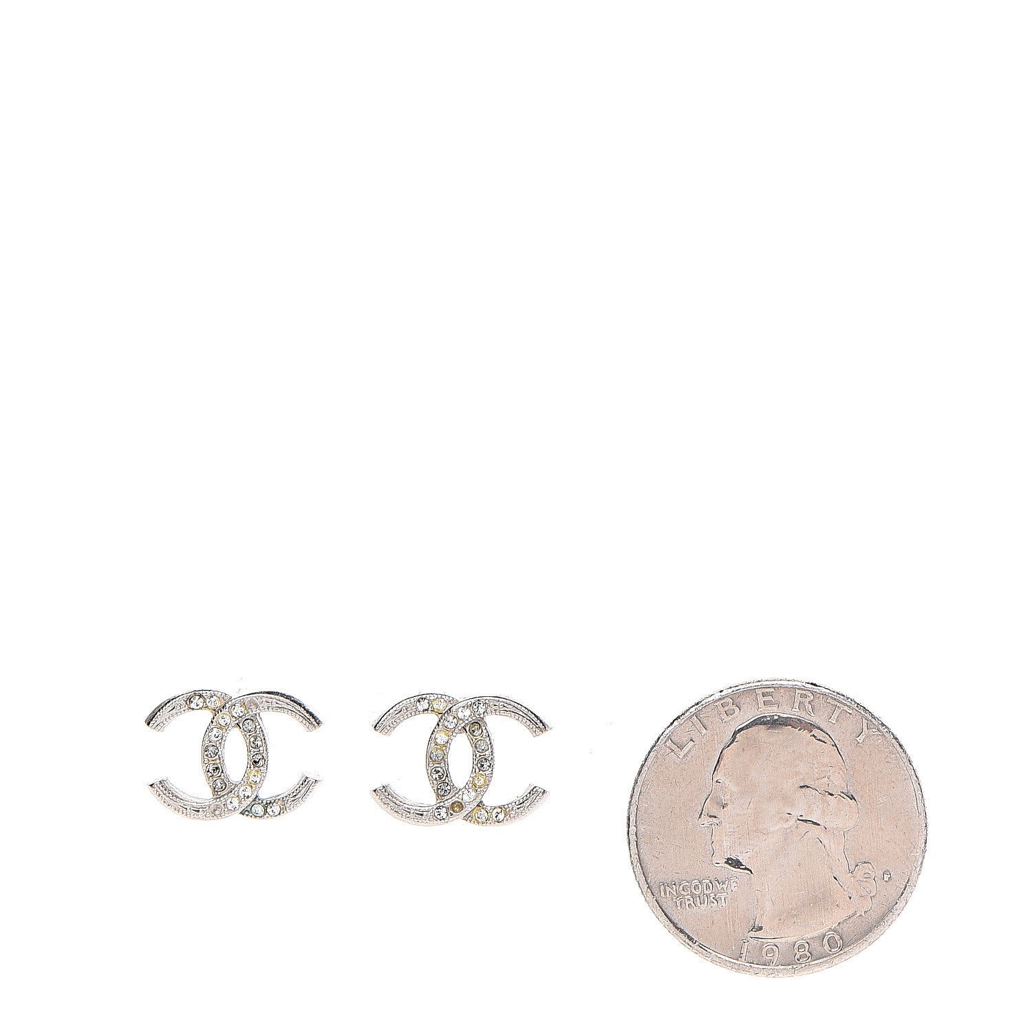 Chanel Crystal CC Moon Earrings Silver 2 of 4